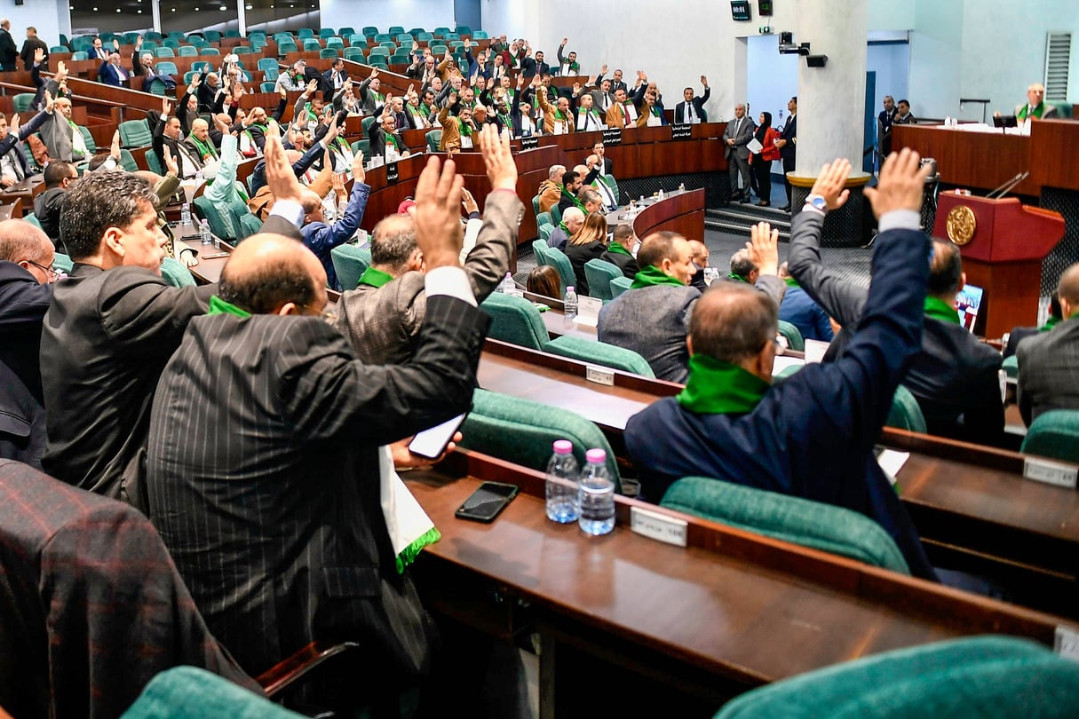 Les députés algériens votant la loi criminalisant la colonisation française, le 24 décembre 2025. © Fateh Guidoum/AP/SIPA
